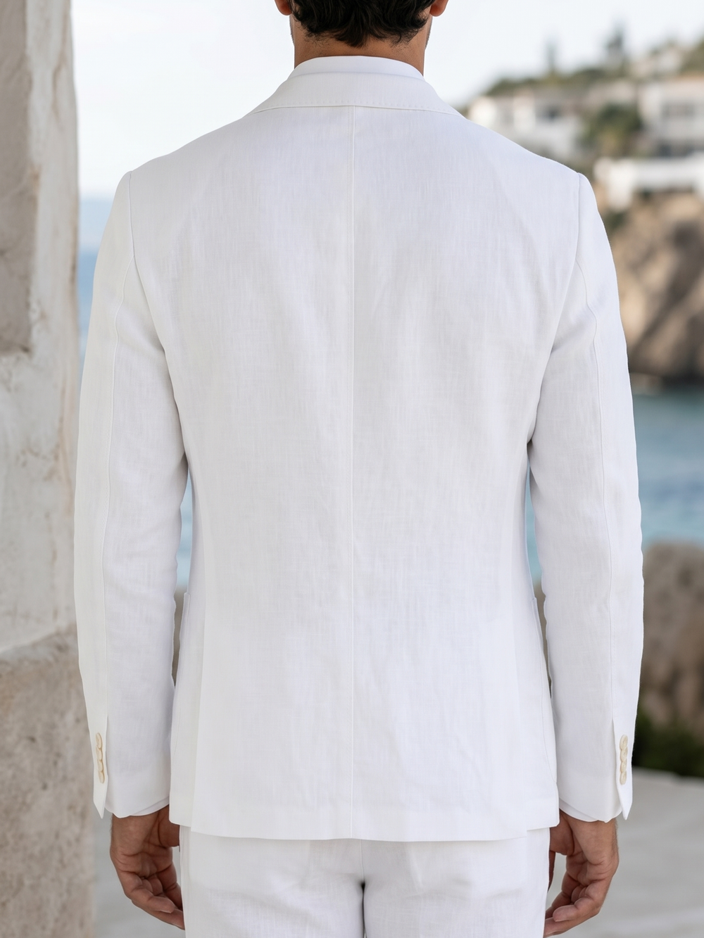 Men's Tailored White Linen Suit Set Summer Beach Blazer Pants Weeding Party Vintage Style Outfit