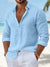 Men's Casual Cotton Linen Long Sleeves Solid Color Lightweight Summer Beach Shirt
