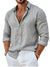 Men's Casual Cotton Linen Long Sleeves Solid Color Lightweight Summer Beach Shirt