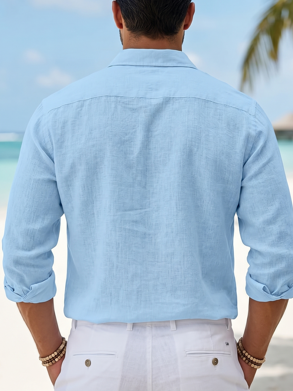 Men's Casual Cotton Linen Long Sleeves Solid Color Lightweight Summer Beach Shirt