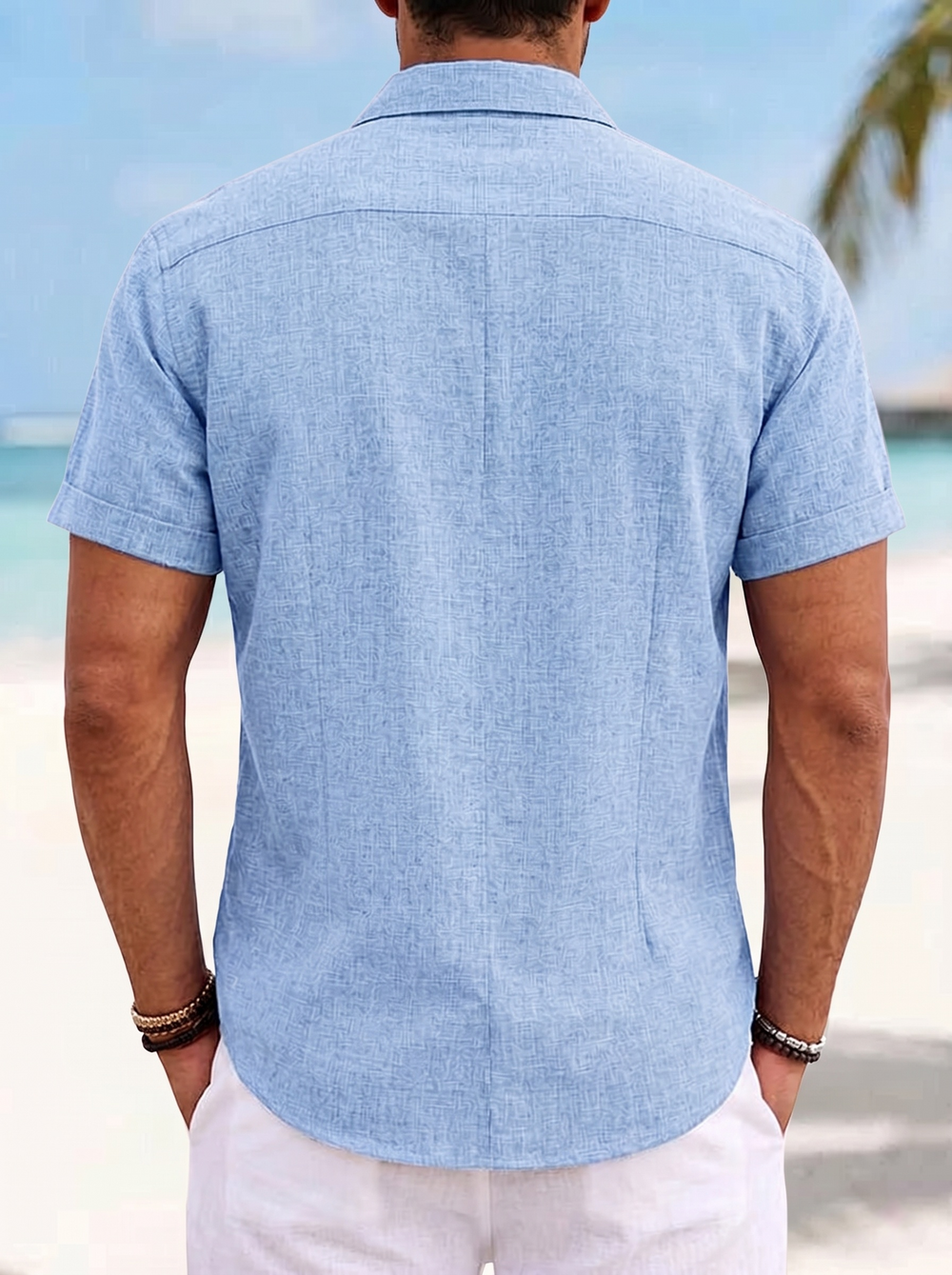 Men's Lapel Casual Short Sleeves Loose Beach Causal Solid Color Shirt