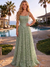 A-Line/Princess Prom Dresses Luxury Spaghetti Straps Sleeveless Sage Floor-Length Dress