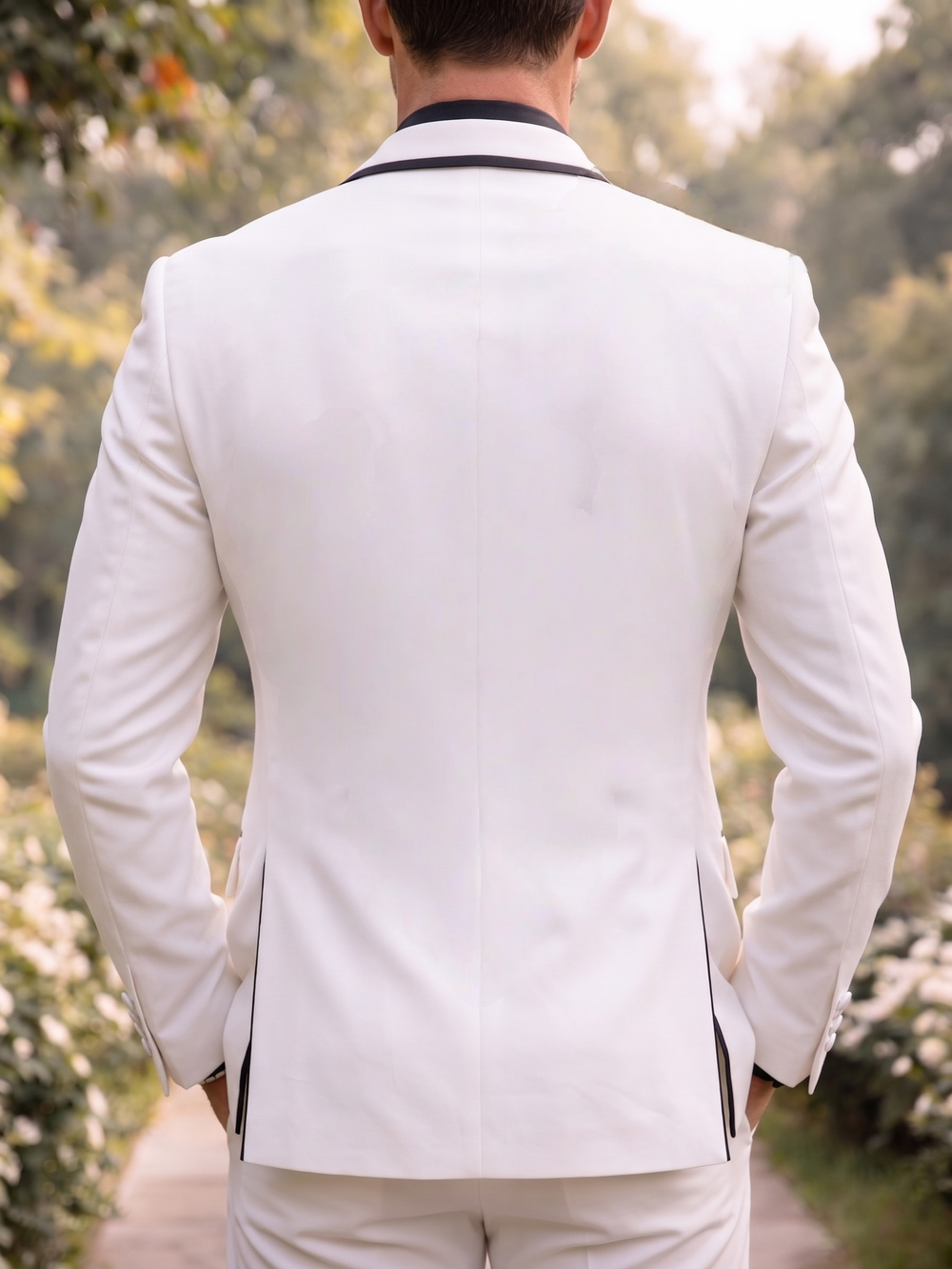 男士修身西服两件套白色燕尾服舞会礼服新郎婚礼奢华套装