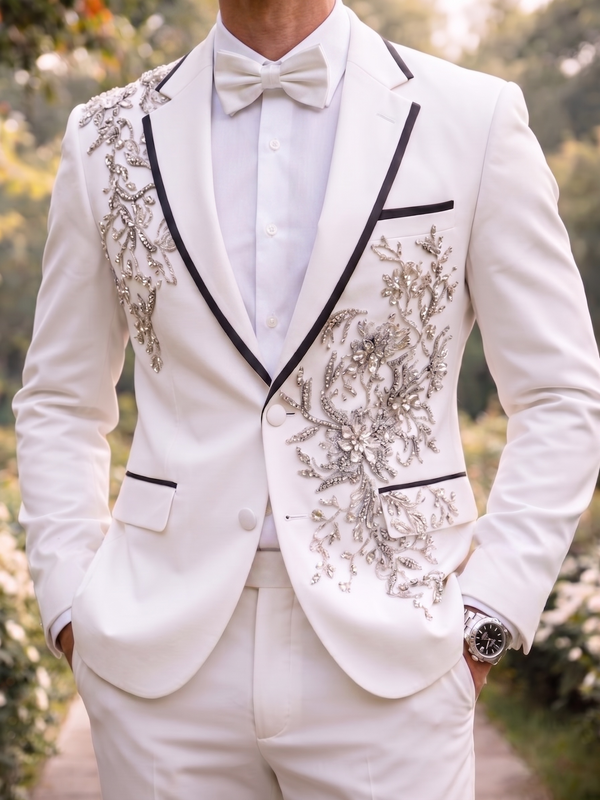 Men's Tailored Suit 2-Piece White Tuxedo Prom Suit Groom Wedding Luvury Suit