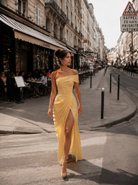A-Line/Princess Long Prom Dresses Floor-Length One Shoulder With High Split Prom Dresses