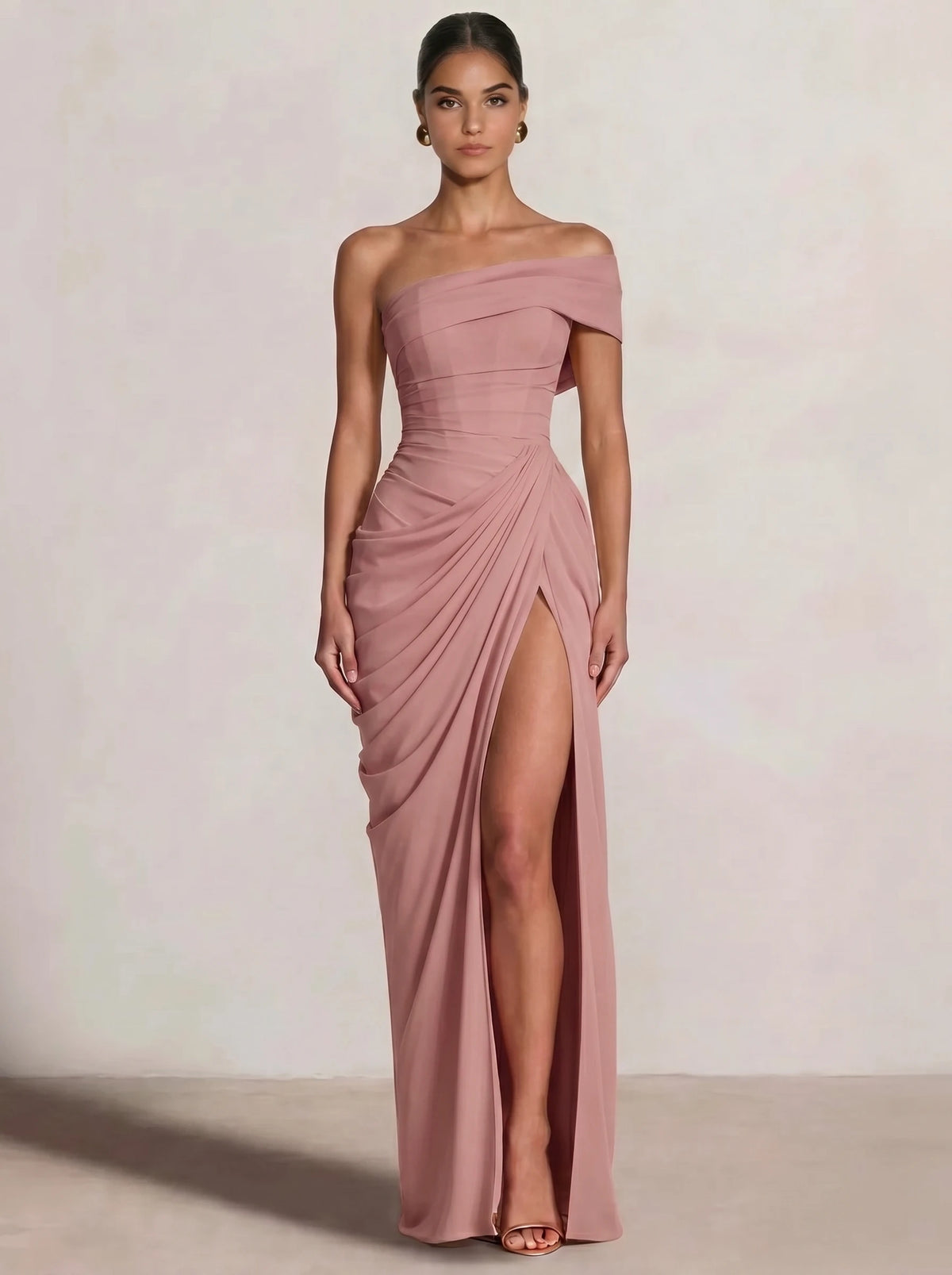A-Line/Princess Long Prom Dresses Floor-Length One Shoulder With High Split Prom Dresses