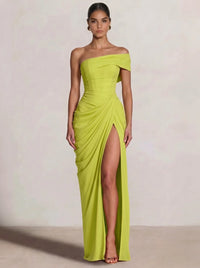 A-Line/Princess Long Prom Dresses Floor-Length One Shoulder With High Split Prom Dresses