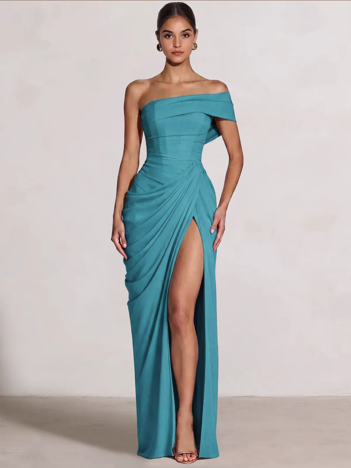 A-Line/Princess Long Prom Dresses Floor-Length One Shoulder With High Split Prom Dresses