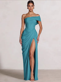 A-Line/Princess Long Prom Dresses Floor-Length One Shoulder With High Split Prom Dresses