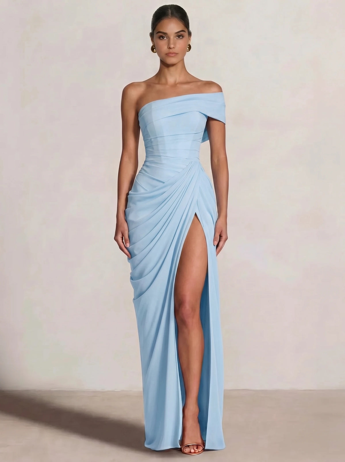 A-Line/Princess Long Prom Dresses Floor-Length One Shoulder With High Split Prom Dresses