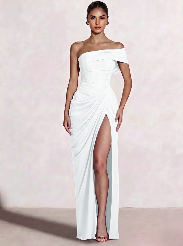 A-Line/Princess Long Prom Dresses Floor-Length One Shoulder With High Split Prom Dresses