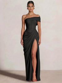 A-Line/Princess Long Prom Dresses Floor-Length One Shoulder With High Split Prom Dresses