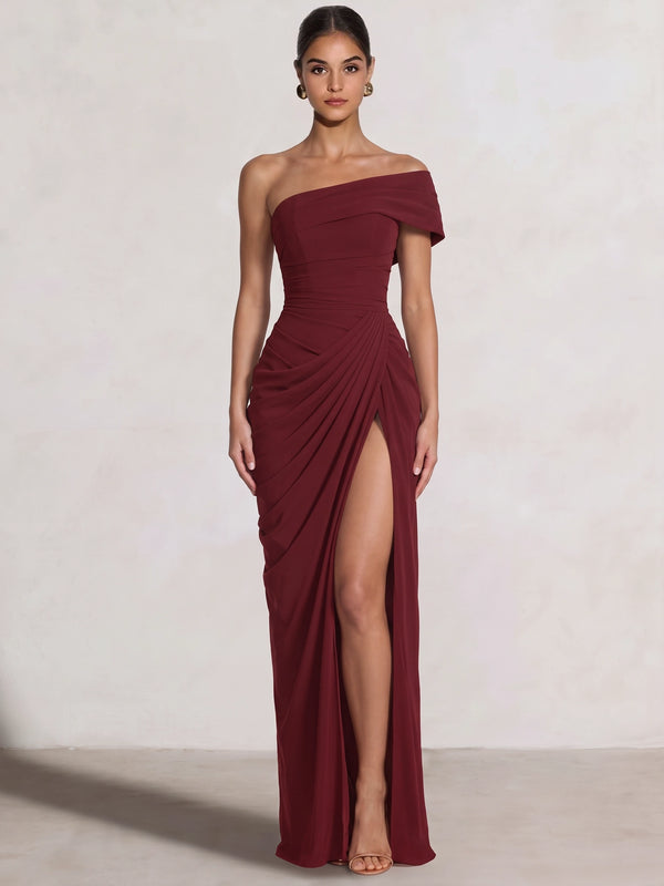A-Line/Princess Long Prom Dresses Floor-Length One Shoulder With High Split Prom Dresses