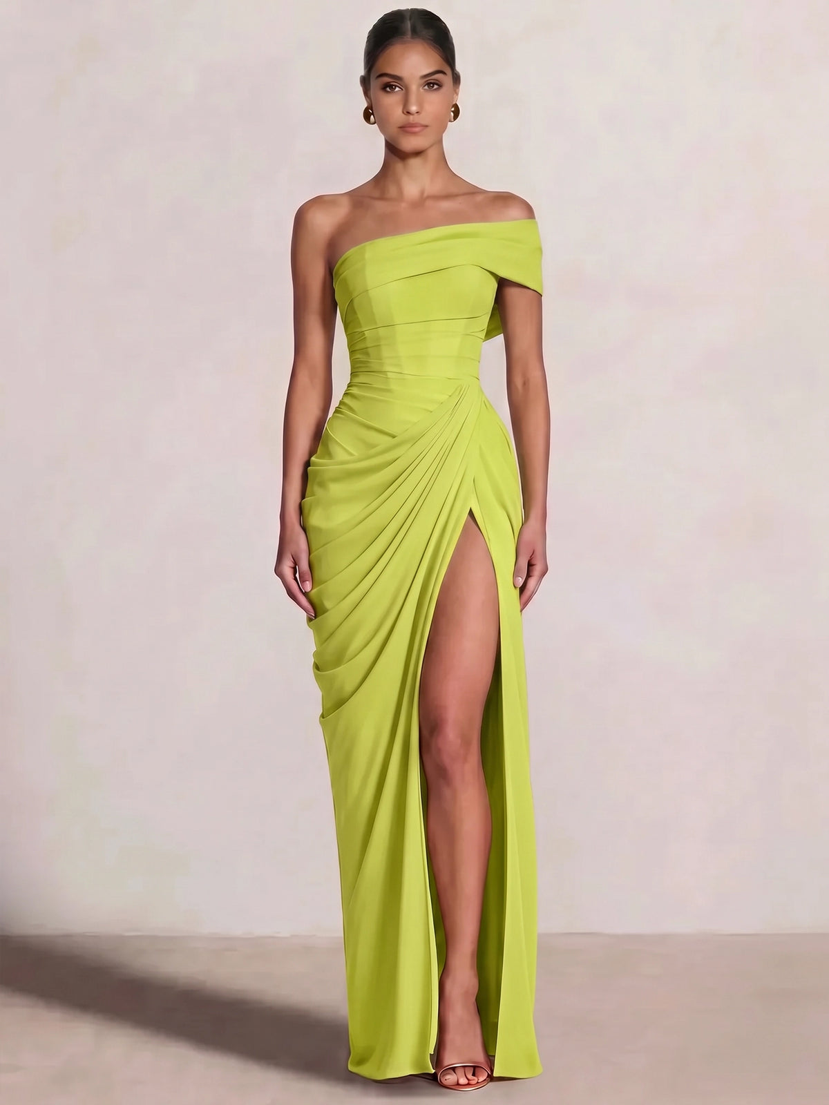 A-Line/Princess Long Prom Dresses Floor-Length One Shoulder With High Split Prom Dresses
