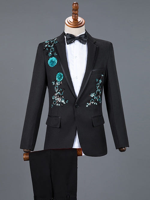 男士修身西服两件套单排扣一粒扣白色奢华舞会礼服新郎结婚西服