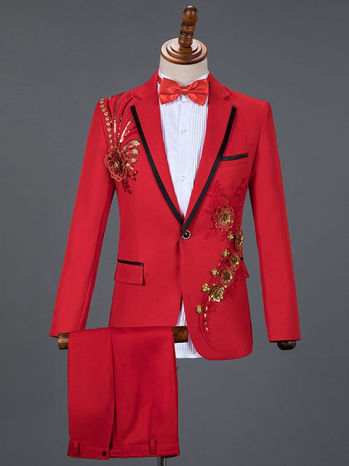 男士修身西服两件套单排扣一粒扣白色奢华舞会礼服新郎结婚西服
