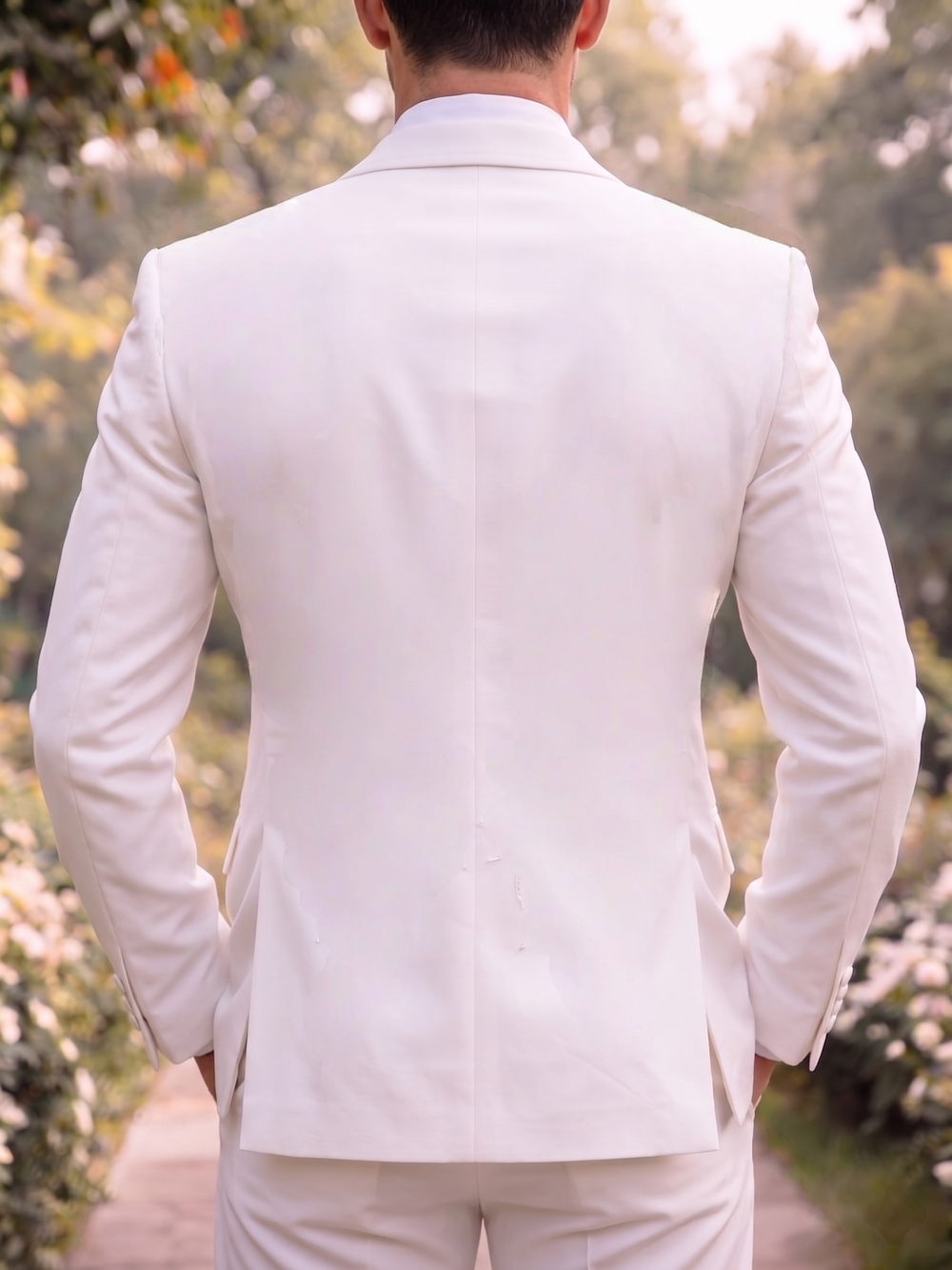 男士修身西服两件套单排扣一粒扣白色奢华舞会礼服新郎结婚西服