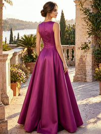 A-Line Elegant Formal Evening Dresses Floor-Length Sleevelss Evening Gown with Bowknot