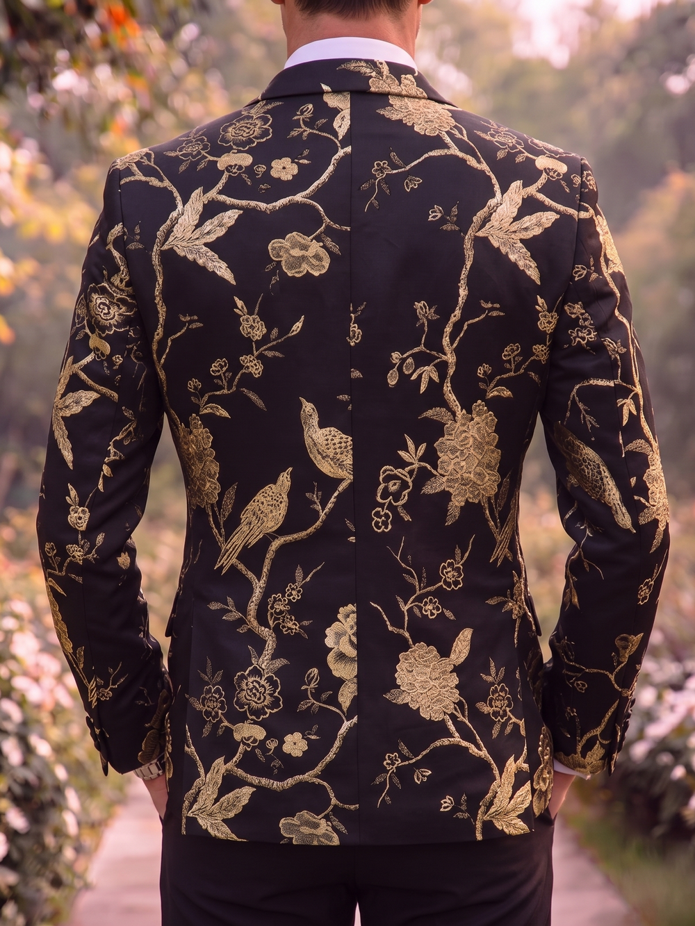 Men's Tailored Suit Single Breasted Black Gold Embroidery Luxury Suit Groom Wedding Party Suit