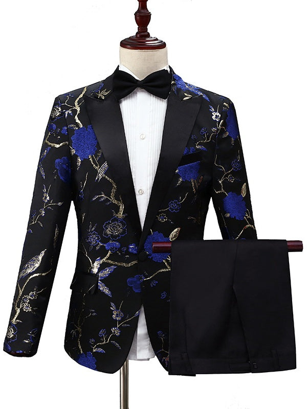 Men's Tailored Suit Single Breasted Black Gold Embroidery Luxury Suit Groom Wedding Party Suit