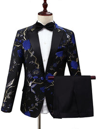 Men's Tailored Suit Single Breasted Black Gold Embroidery Luxury Suit Groom Wedding Party Suit