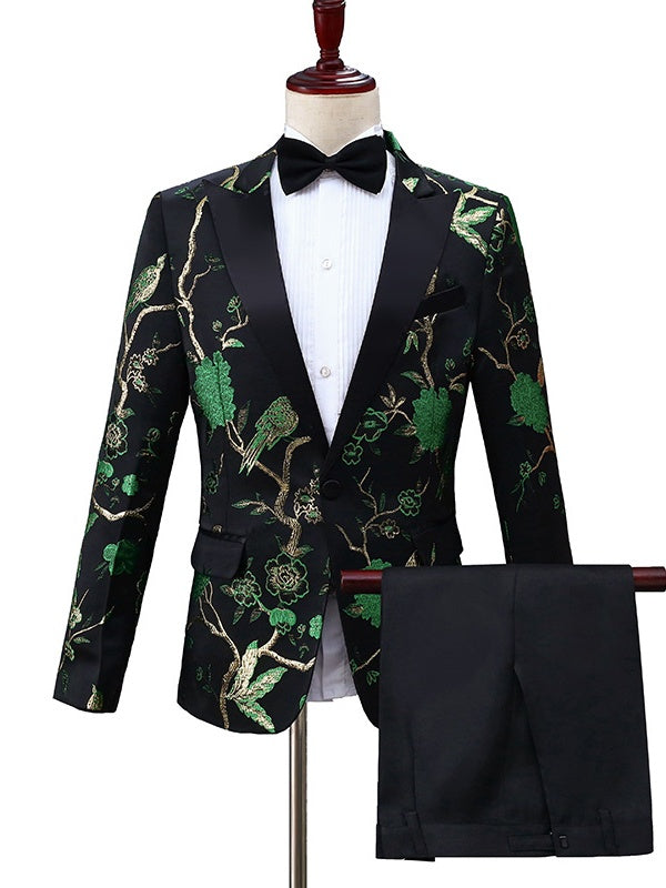 Men's Tailored Suit Single Breasted Black Gold Embroidery Luxury Suit Groom Wedding Party Suit