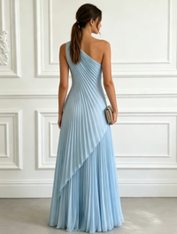 A-Line/Princess Evening Dress Sleeveless One Shoulder Satin Floor-Length Dress Top With Skirt Two-Piece Set