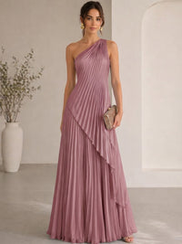 A-Line/Princess Evening Dress Sleeveless One Shoulder Satin Floor-Length Dress Top With Skirt Two-Piece Set