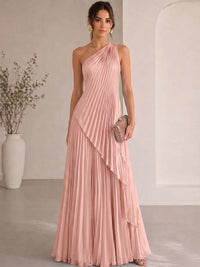 A-Line/Princess Evening Dress Sleeveless One Shoulder Satin Floor-Length Dress Top With Skirt Two-Piece Set