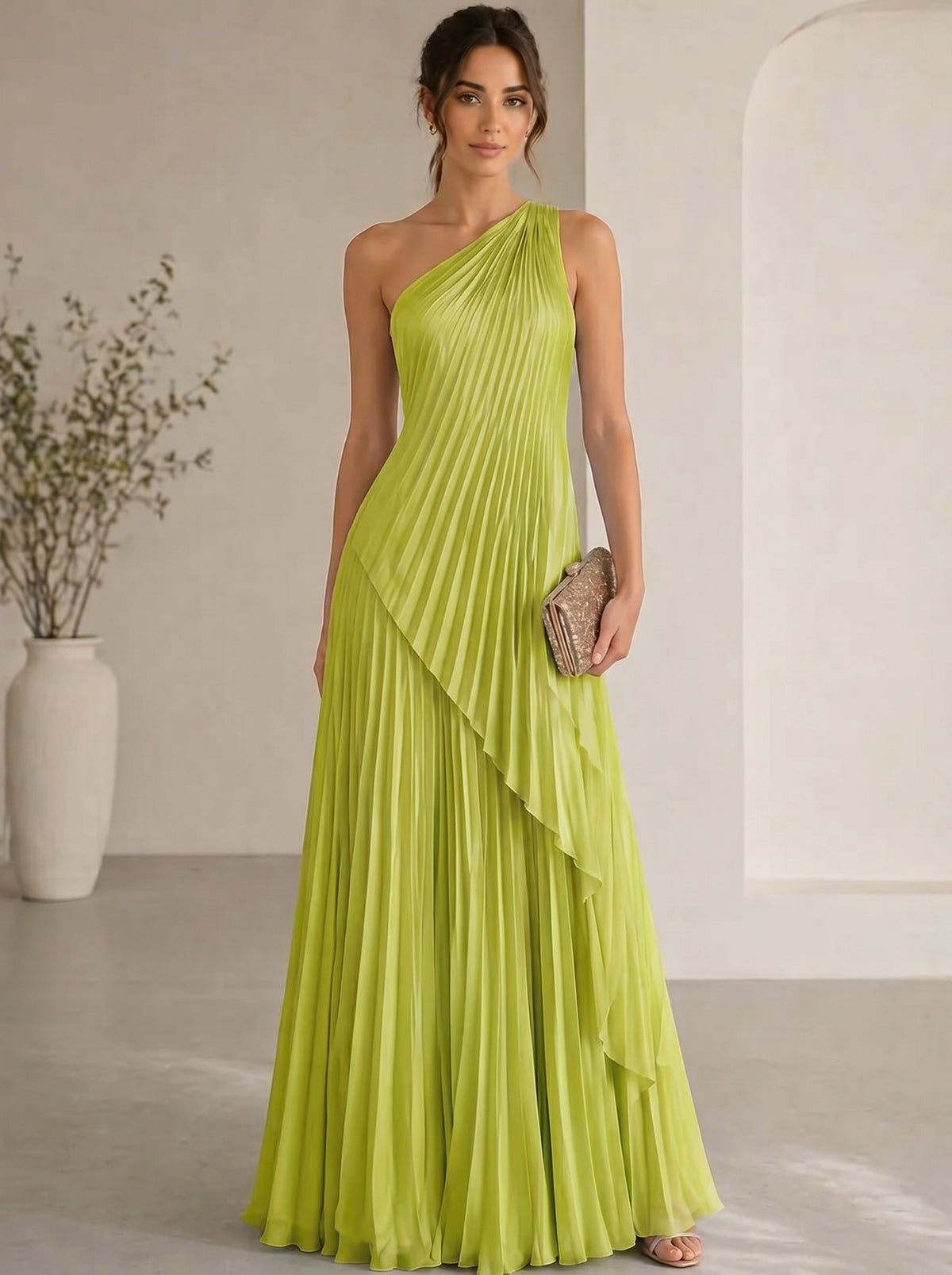 A-Line/Princess Evening Dress Sleeveless One Shoulder Satin Floor-Length Dress Top With Skirt Two-Piece Set