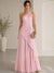 A-Line/Princess Evening Dress Sleeveless One Shoulder Satin Floor-Length Dress Top With Skirt Two-Piece Set