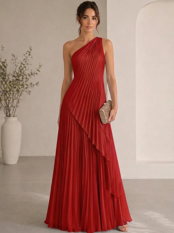 A-Line/Princess Evening Dress Sleeveless Pleated One Shoulder Chiffon Floor-Length Dress Top With Skirt Two-Piece Set