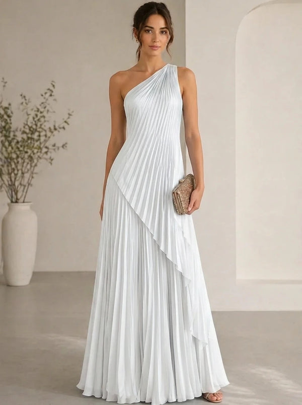 A-Line/Princess Evening Dress Sleeveless Pleated One Shoulder Chiffon Floor-Length Dress Top With Skirt Two-Piece Set
