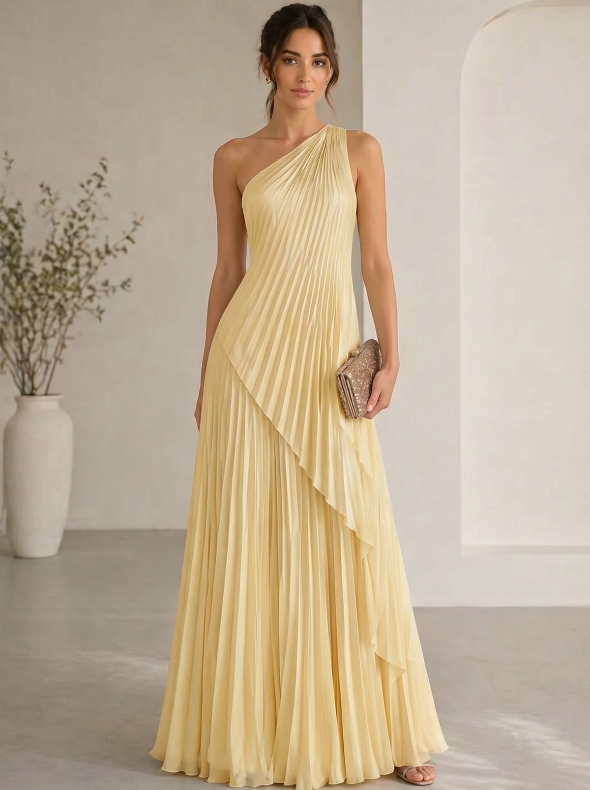 Nafori Burdungy A-Line/Princess Evening Dress Sleeveless Pleated One Shoulder Chiffon Floor-Length Dress Top With Skirt Two-Piece Set 2026