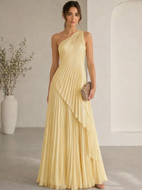 A-Line/Princess Evening Dress Sleeveless One Shoulder Satin Floor-Length Dress Top With Skirt Two-Piece Set