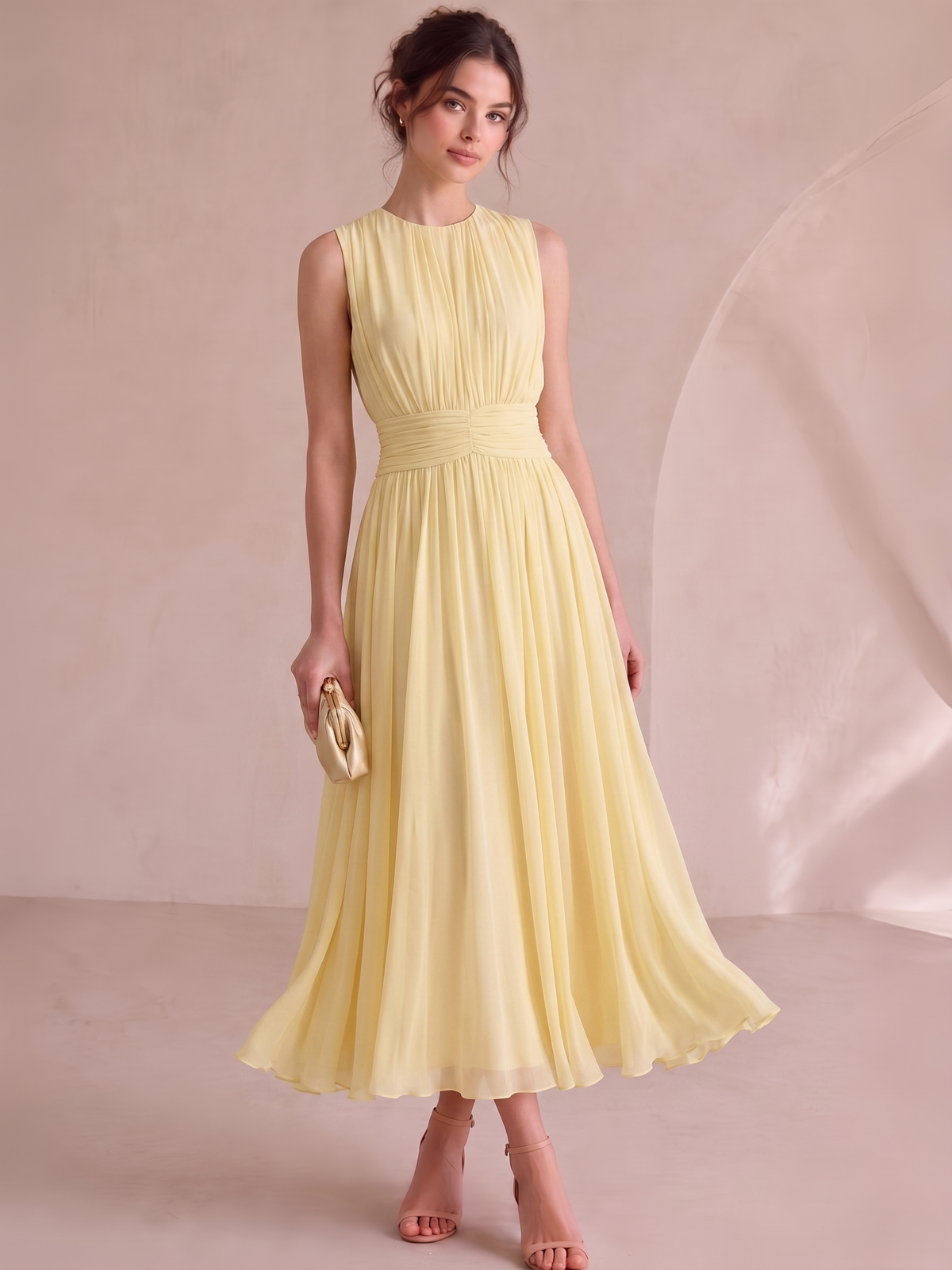Nafori Yellow A-Line/Princess Cocktail Dress Sleeveless Tea-Length Dress Elegant Yellow Cocktail Dress 2026