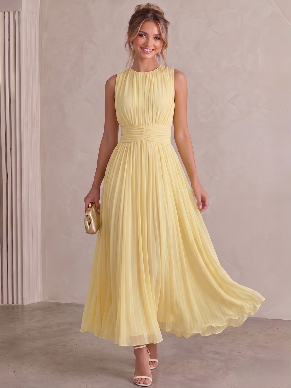 A-Line/Princess Cocktail Dress Sleeveless Tea-Length Dress Elegant Yellow Cocktail Dress