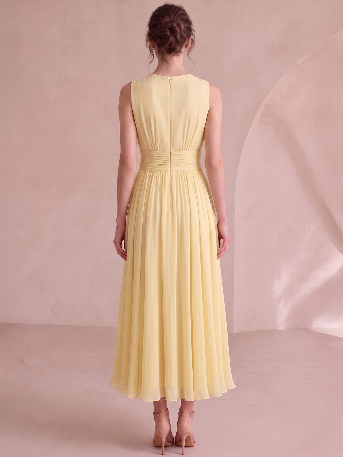 A-Line/Princess Cocktail Dress Sleeveless Tea-Length Dress Elegant Yellow Cocktail Dress