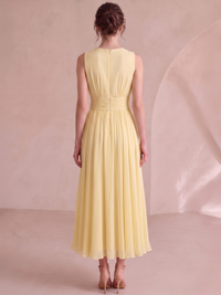 A-Line/Princess Cocktail Dress Sleeveless Tea-Length Dress Elegant Yellow Cocktail Dress