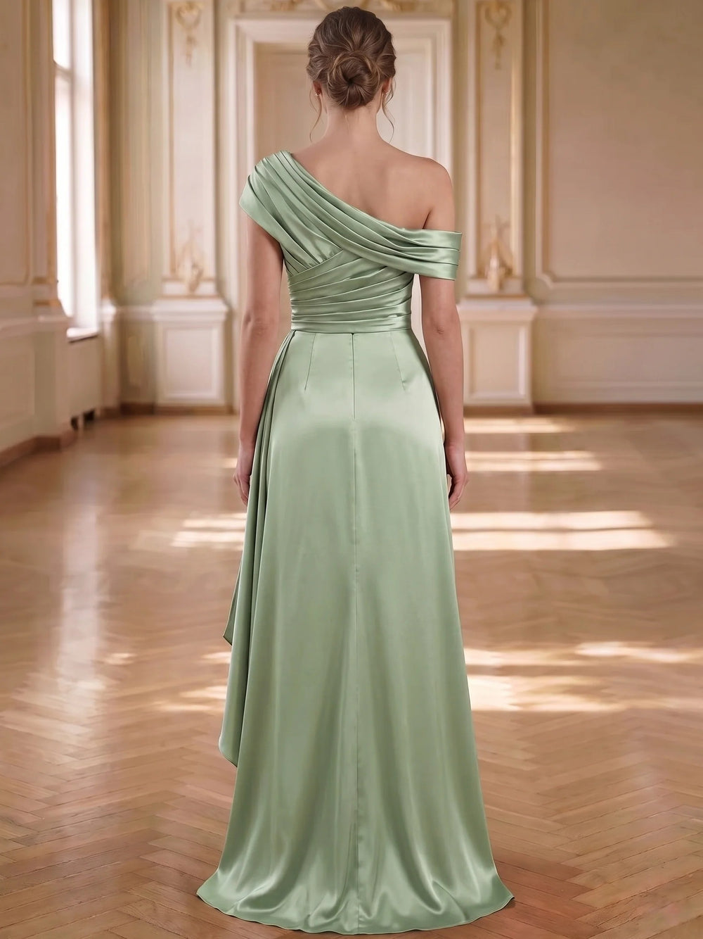 Mermaid Evening Dress Elegant One-Shoulder Sage Floor-Length Sleevelss Long Formal Party Dress