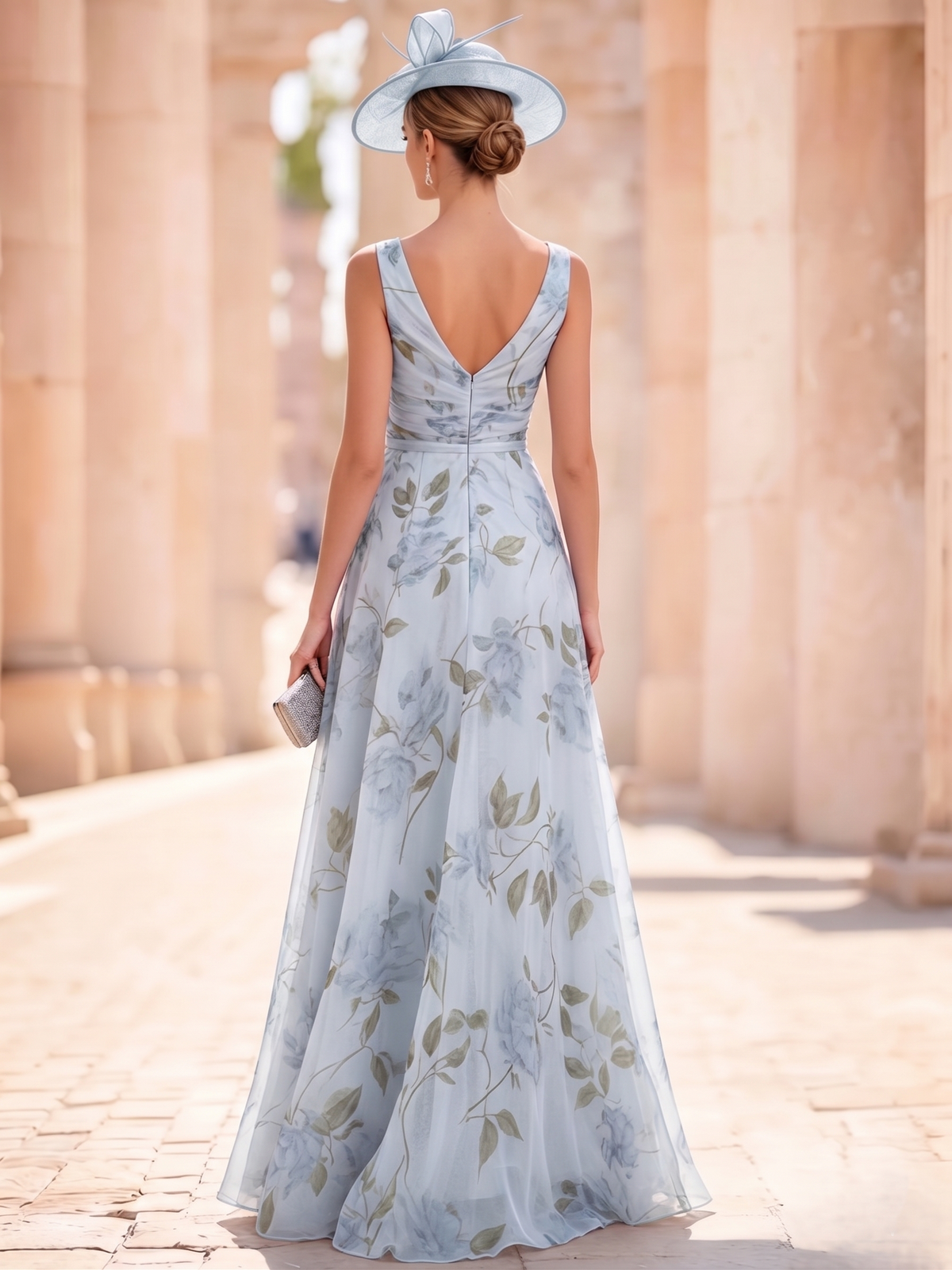 A-Line Elegant Evening Dress Floral Formal Dress Floor Length Sleeveless V Neck Corset Wedding Guest Dresses