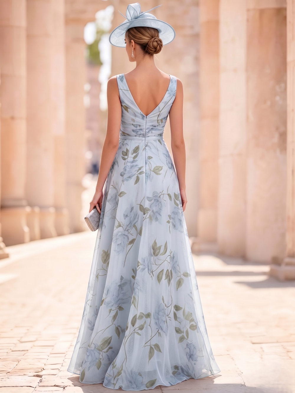 A-Line Elegant Evening Dress Floral Formal Dress Floor Length Sleeveless V Neck Corset Wedding Guest Dresses