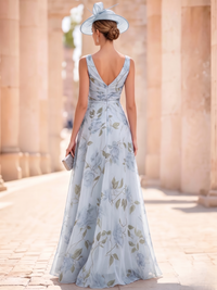 A-Line Elegant Evening Dress Floral Formal Dress Floor Length Sleeveless V Neck Corset Wedding Guest Dresses