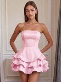 A-Line/Princess Homecoming Dresses Strapless Sleeveless Short/Mini Yellow Corset with Ruffles