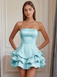 A-Line/Princess Homecoming Dresses Strapless Sleeveless Short/Mini Yellow Corset with Ruffles