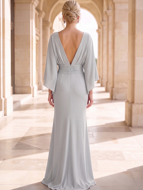 A-Line Evening Dress Elegant Formal Gown Wedding Guest Floor Length Long Sleeve Backless Satin Dresses