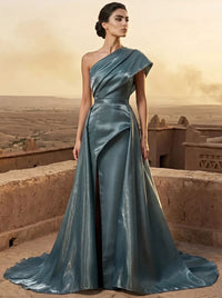 A-Line/Princess Evening Dress One-Shoulder Asymmetrical Sleeveless Floor-Length Formal Corset With High Slit