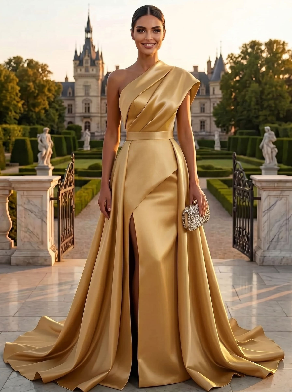 Nafori Olive Green A-Line/Princess Evening Dress One-Shoulder Asymmetrical Sleeveless Floor-Length Formal Corset With High Slit 2026