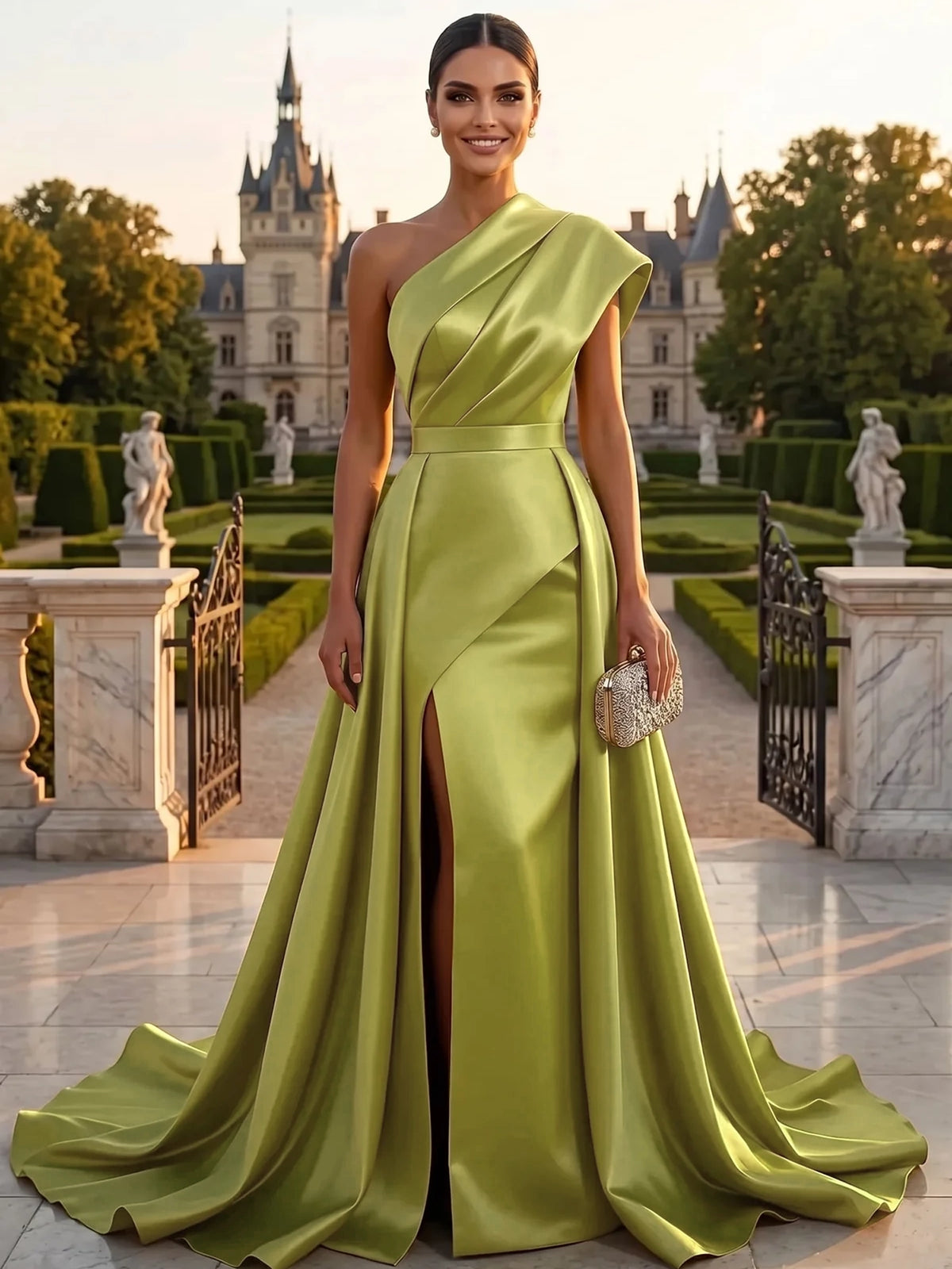 A-Line/Princess Evening Dress One-Shoulder Asymmetrical Sleeveless Floor-Length Formal Corset With High Slit