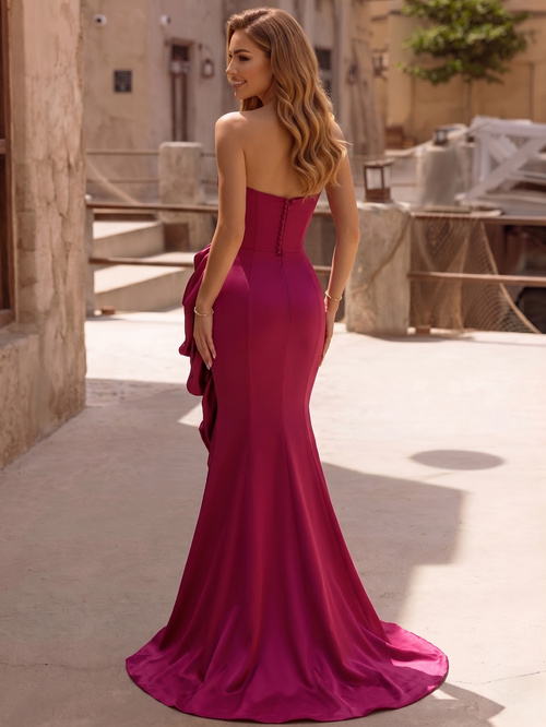 Trumpet/Mermaid Evening Dresses Elegant Satin Strapless Floor-Length Formal Dress With Ruffled Edges
